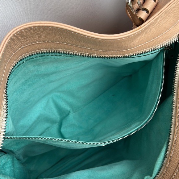 Marc Jacobs Stella peach pink beige Calfskin Leather Pocket Tote w/ teal suede - Picture 12 of 16